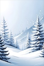 Abstract illustration of a white Christmas card with delicate hand-drawn illustrations, empty space