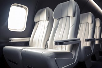 White leather seats in airplane. KI generiert, generiert AI generated