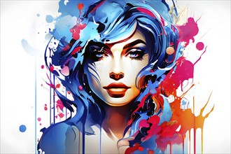 AI generated abstract portrait in vector art foundation watercolor textures with overlapping