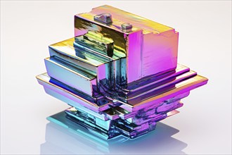 Bismuth crystal on white background. Flood concept. Generative Ai, AI generated