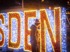 Christmas market on the main street in Dresden Neustadt, Dresden, Saxony, Germany, Europe