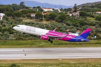 An Airbus A321neo aircraft of Wizzair Malta with the registration 9H-WAA at Skiathos Airport,