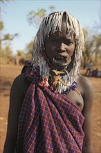 South Ethiopia, in Maco National Park, Mursi tribe, young Mursi woman, plate-lipped woman, woman