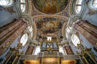 Ceiling frescoes and organ, St Jakob's Cathedral, Innsbruck Cathedral, Cathedral, Interior view,