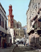 Cairo, Egypt, Street of the Pharaohs Mosque, 1890, Historic, digitally restored reproduction from a