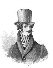 Hat and beard fashion for men in England in 1825, historical, digital reproduction of an original