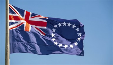 The flag of the Cook Islands, Cook Islands, Pacific Island, fluttering in the wind, isolated