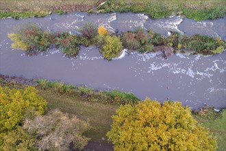 Hunte above the Golden Bridge, river, autumn, Vechta district, Goldenstedt, Lower Saxony, Germany,