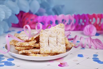 Fried Italian dessert snack for carnival season called 'Galani', ' Chiacchiere' or 'Crostoli'