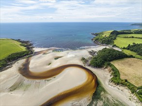 River Emme and Red Cove from a drone, Mothecombe, Plymouth, South Devon, England, United Kingdom,