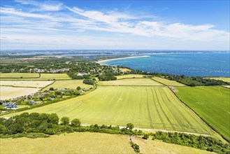 Ballard Cliff over Studland from a drone, Jurassic Coast, Dorset Coast, Poole, England, United