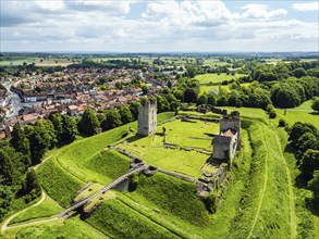 Helmsley Castle from a drone, North York Moors National Park, North Yorkshire, England, United