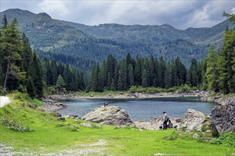 Obernberger See, mountain lake, landscape of the Stubai Alps, weather mood, cloud mood, Obernberg