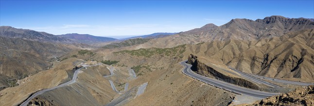 Road with serpentines, mountain landscape, Tizi-n-Tichka pass road, High Atlas, Morocco, Africa