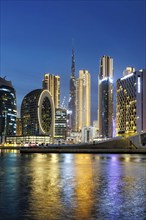 Dubai Burj Khalifa skyline tallest building in the world downtown at night in Dubai, United Arab