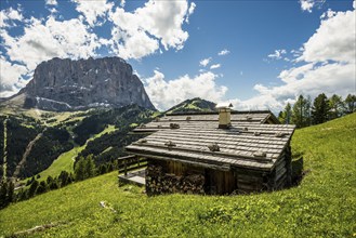 Huts on the Gardena Pass, Passo Gardena, Puez-Geisler nature park Park, Dolomites, Selva di Val