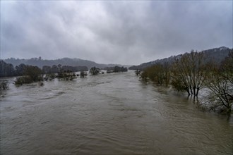 Floods on the Ruhr, here near Bochum-Stiepel, flooded Ruhr floodplains, after days of continuous