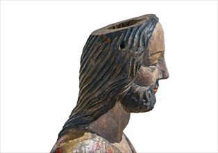 Detail of the Palmesel, wooden figure from around 1380, head of Christ on a white base,