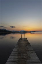 Sunset, Hopfensee, Hopfen am See, near Füssen, Ostallgäu, Allgäu, Bavaria, Germany, Europe