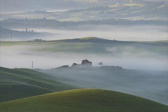 Landscape at sunrise around Volterra, Province of Pisa, Tuscany, Italy, Europe