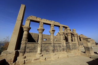 Temple of Isis, Temple of Philae on the island of Agilkia, columns, Temple of Isis, part of the