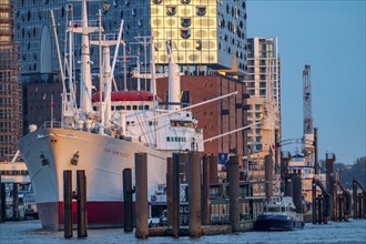 Port of Hamburg, museum ship Cap San Diego at the St. Pauli Landungsbrücken, Elbe Philharmonic