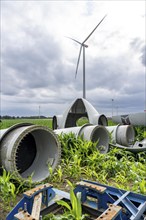 Repowering, dismantled Enercon E-58 wind turbine in a wind farm near Issum, 9 older wind turbines