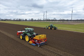 Lettuce plants are planted with a planting machine, tractor with roundabout harrow prepares the