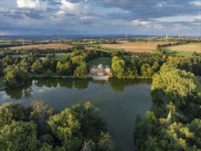 Monrepos Palace, Palace Park, Lake Eglosheim, aerial view, Ludwigsburg, Baden-Württemberg, Germany,