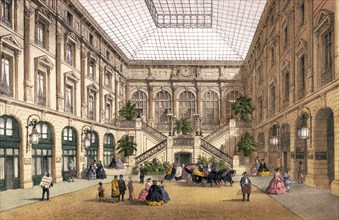 Courtyard of the Grand Hôtel du Louvre, Paris c. 1870, France, Historic, digitally restored