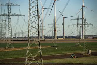 Wind farm near Bad Wünnenberg, Ostwestfalen Lippe, along the A44 motorway, North Rhine-Westphalia,