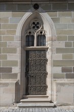 Side entrance of St Vitus Church, Iphofen, Lower Franconia, Bavaria, Germany, Europe