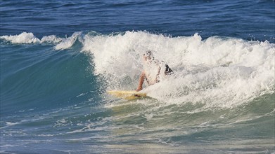 Surfer is caught by the wave in the blue ocean, wave surfer, surfer, surf, waves, west coast,