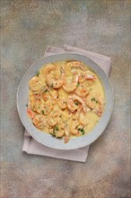 Shrimp in creamy garlic sauce, with spices and herbs