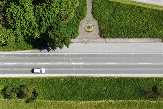 Drone photo of an accident scene. Traces of an accident on the B28 motorway near Dettingen an der