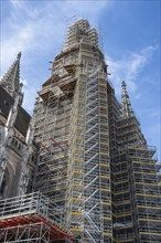 Scaffolding at Ulm Minster, Ulm, Baden-Württemberg, Germany, Europe