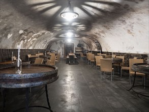 Cellar of a winery for wine tasting, wine cellar, Bernkastel-Kues, Moselle, Rhineland-Palatinate