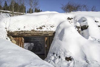 Replica of prehistoric cave at the Nationalparkzentrums Falkenstein in Ludwigsthal in winter,