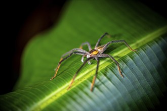 Getazi comb spider or Getazi banana spider (Cupiennius tazi), adult male sitting on a leaf at