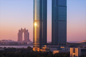 UAE, United Arab Emirates, Abu Dhabi downtown panorama and financial center skyline, Asia