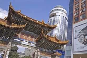 Old traditional Chinese town gate in the city center of Kunming, Yunnan province, China, Asia