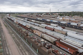 Pueblo, Colorado, A Union Pacific rail yard, and beyond it, a BNSF facility