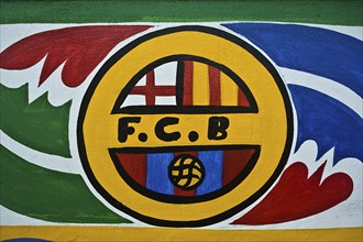 Logo of Football Club Barcelona drawn on a pirogue Senegal