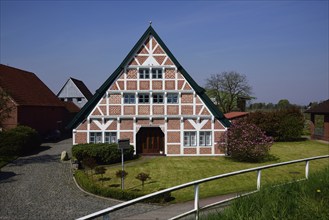 Europe, Germany, Lower Saxony, Altes Land near Hamburg, Steinkirchen an der Lühe, old half-timbered