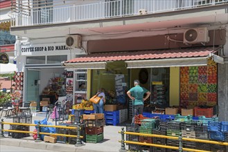 Fruit and vegetables in front of a small town shop, Xanthi, Eastern Macedonia and Thrace, Greece,