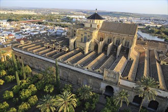 Raised angle view of Great Mosque, Mezquita cathedral, former mosque building in central, Cordoba,