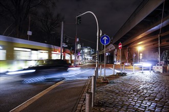 BVG tram at a road crossing at the main railway station, Berlin, 27/02/2023