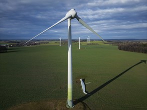 Storm damage, broken wind turbine, Colmitz, Saxony, Germany, Europe