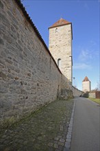 Hagelsturm with historic town wall and White Tower, defence defence tower, Dinkelsbühl, Middle