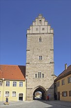 Rothenburg Gate as part of the historic town fortifications, town gate, town tower, Dinkelsbühl,